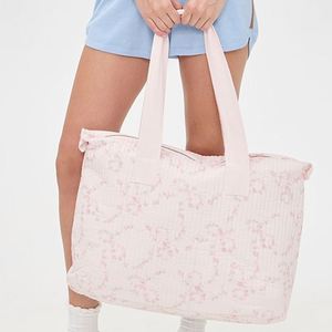Bolsa de Lona Acolchada con Bordado Personalizado y Estampado Floral, Gran Capacidad, con Cierre, para Mujer, de Algodón, para Fin de Semana, Portátil, para Verano e Invierno - Product Image 5
