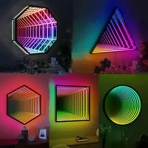Diseño moderno Fondo de lujo Forma geométrica decorativa Espejo Sconc Lámpara Led Rgb 3D Luz de pared infinita