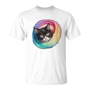 Camiseta Cat Portal Surprise unisex para adultos, talla mediana, diseño de gato arcoíris, cuello redondo, manga corta, impresión digital - Product Image 1