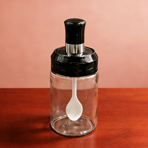 Tarro de condimentos con tapa y cuchara integradas, tarro de vidrio para extraer miel, recipiente hermético para condimentos de cocina y hogar - Product Image 1