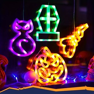 Luces LED de cadena con patrón de calabaza, gato y castillo de Halloween, luz blanca cálida para ventana, luces colgantes para decoración de fiestas - Product Image 6