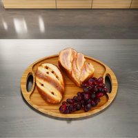 Nouveau design de luxe Vente en gros Plateau de service en bois de bambou ovale écologique de haute qualité Plateau de stockage de vin Assiette à fromage