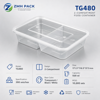 Boîte à lunch jetable en plastique PP écologique de qualité alimentaire 500 ml à 2 compartiments, compatible micro-ondes, couvercle anti-fuite, pour pizza, nouilles, aliments pour bébés