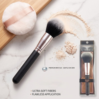 Kuas Bedak Tabur Bulu Sintetis OEM Cross Border, Gagang Kayu, Kemasan Tunggal untuk Rias Wajah, Foundation, Concealer, Halo