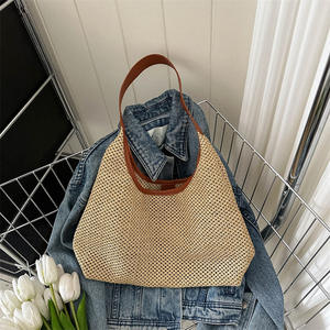 Internet selebriti kapasitas besar terbuka ketiak Ins antik anyaman tas Tote wanita <span class=keywords><strong>Korea</strong></span> Selatan Ins PC tas tangan poliester pantai - Product Image 3