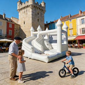 <span class=keywords><strong>Castillo</strong></span> Inflable Blanco Resistente para Parque Infantil Comercial en la <span class=keywords><strong>Playa</strong></span> con Sistema Integrado <span class=keywords><strong>de</strong></span> Tobogán y Brincolín - Product Image 1