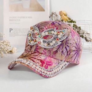 Casquette de baseball unisexe originale en strass avec design sportif, tissu rose courant, vente en gros - Product Image 4