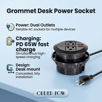 Enchufe de Corriente Estándar Estadounidense de Diseño Industrial IP44, 2 Tipo + 1 C, 65W, Autoconexión a Tierra, Cable Universal, Material de PC, para Sofá/Mesa