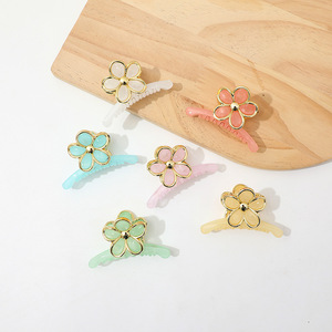 Pinza de Pelo Grande con Diseño de Flor de Huevo y Borde Dorado, Color Plástico Jelly, Estilo Elegante y Versátil - Product Image 3