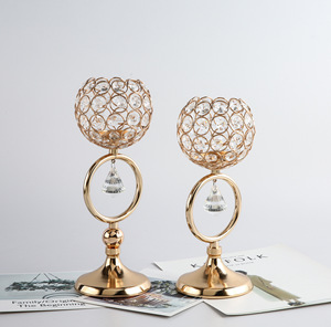 Tempat lilin bulat bentuk tengah meja, tempat lilin bola kristal besi Nordik emas - Product Image 5