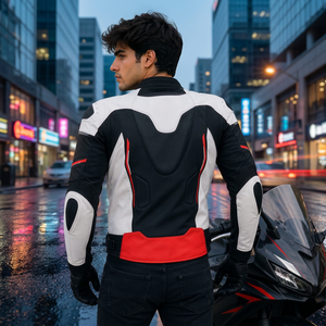 Blouson de moto en cuir véritable pour homme, style motard, col montant, fermeture éclair, respirant, finition premium, idéal pour l'hiver - Product Image 3