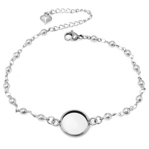 Stainless Steel <b>Beaded</b> <b>Bracelet</b> With Circle <b>Charm</b> And Heart Pendant Jewelry Findings - Product Image 4