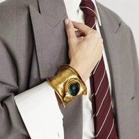 Brazalete de Aleación de Metal Dorado de Moda con Piedras Coloridas, Geométrico e Irregular, Joyería para Mujer