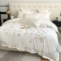 Ensemble de literie en soie véritable de style princesse d'usine ensemble de quatre pièces de drap de lit d'été brodé en soie glacée double face pour un usage domestique