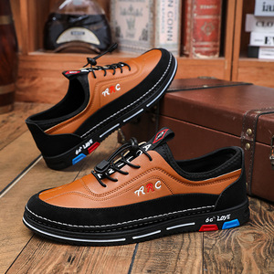 Baskets décontractées en cuir PU pour hommes, à enfiler, avec lacets élastiques, pour le quotidien et les affaires - Product Image 1