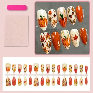 NBL-JX-257 Uñas Postizas 3D de Halloween con Diseño de Calabaza, Hoja de Arce y Bolea, 30 Piezas, Reutilizables, Cobertura Completa, Puntas de Uñas Hechas a Mano - Product Image 3