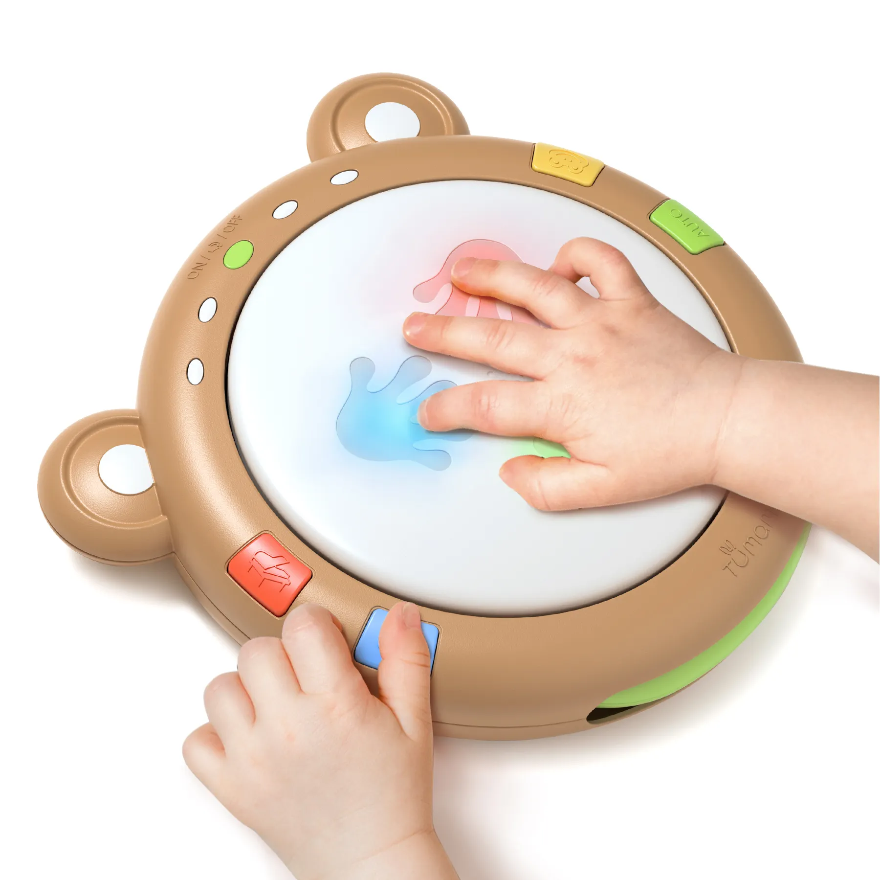 Material musical de plástico infantil tumama, brinquedo musical de bebê em forma de urso, brinquedo com luz suave