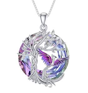 <span class=keywords><strong>Argento</strong></span> Sterling 925 cerchio austriaco di cristallo <span class=keywords><strong>fenice</strong></span> e albero della vita collana pendente gioielli - Product Image 4