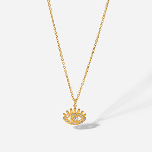 Regalo per ragazze minimale zircone cubico fascino placcato in oro in acciaio inossidabile gioielli spirali impermeabili collana con ciondolo occhio diabolico fortunato - Product Image 1