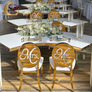 Sillas de banquete apilables de acero inoxidable dorado y cuero para eventos, muebles de lujo al por mayor - Product Image 3