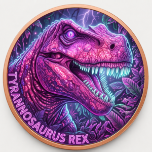 Moneda de Cobre Puro 999 de 1 oz con Tiranosaurio Rex en Relieve 3D, con Acabado UV Tipo Prueba, El Rey de los Dinosaurios, Arte Metálico - Product Image 2