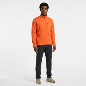 Chaqueta de forro polar naranja para hombre con cremallera completa, cuello alto, estilo deportivo, manga larga y cierre de cremallera. - Product Image 3
