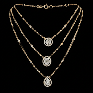 Collier à plusieurs rangs avec pendentif en diamant, collier à chaîne multi-couches pour femmes, cadeau de fiançailles ou d'anniversaire, certifié IGI, or massif 14 carats - Product Image 1