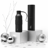 Bouteille d'eau isotherme CONTATTO 500ml, minimaliste, entièrement noire, en acier inoxydable, anti-fuite, sans BPA, avec poignée plate intégrée