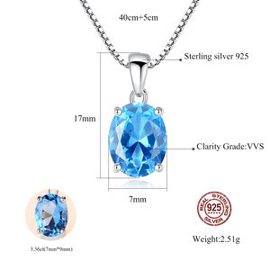 CZCITY Synthetischer 2,3 Karat Ovaler Solitär-Anhänger mit Himmelblauem Topas, 925 Sterling Silber Charm-Halskette - Product Image 2