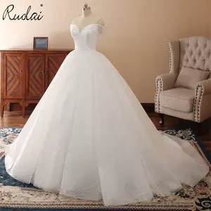 Ruolai QW01335 parlak sim kapalı omuz düğün elbisesi balo elbisesi