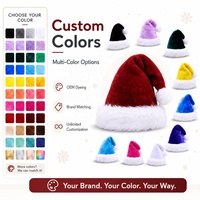Gorro de Santa Claus de Felpa Corta de 70G con Logotipo Personalizado, 45cm, Borde de Piel Multicolor, Decoración Navideña, Económico, Venta al Por Mayor, OEM
