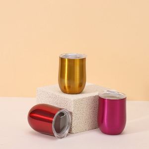 Mini 90ml 3oz Double Wall Stainless Steel Red Wine Cup Cocktail Glass Travel Car Mug Party Tumbler With Lid and <b>Straw</b> Wholesale - Product Image 1