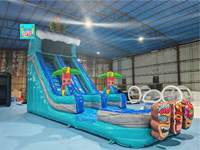 Glissade aquatique gonflable personnalisée Moonwalk en PVC Tiki Tovi avec piscine pour les fêtes d'enfants en intérieur et en extérieur