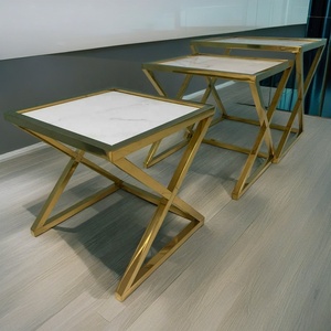 Entrega rápida KIKA K17 # Mesa Auxiliar Superior de mármol con marco de acero inoxidable dorado cuadrado contemporáneo para muebles para el hogar Uso en casa de huéspedes - Product Image 2
