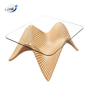 Mesa de Centro Contemporánea con Tapa de Vidrio y Base de Madera, Diseño Arquitectónico Paramétrico Moderno, Mueble para Sala de Estar, Ecológico y Duradero - Product Image 6