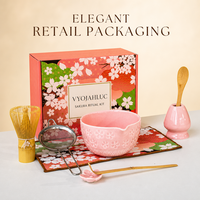 Ensemble de thé matcha à la fleur de cerisier de style japonais, bol en céramique, bec verseur, fouet chasen, support, boîte cadeau portable de qualité supérieure