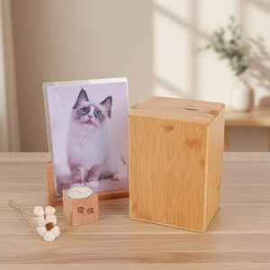 Urne rectangulaire en bambou écologique, avec couvercle coulissant dissimulé, conteneur de rangement commémoratif pour cendres d'animaux de compagnie - Product Image 1