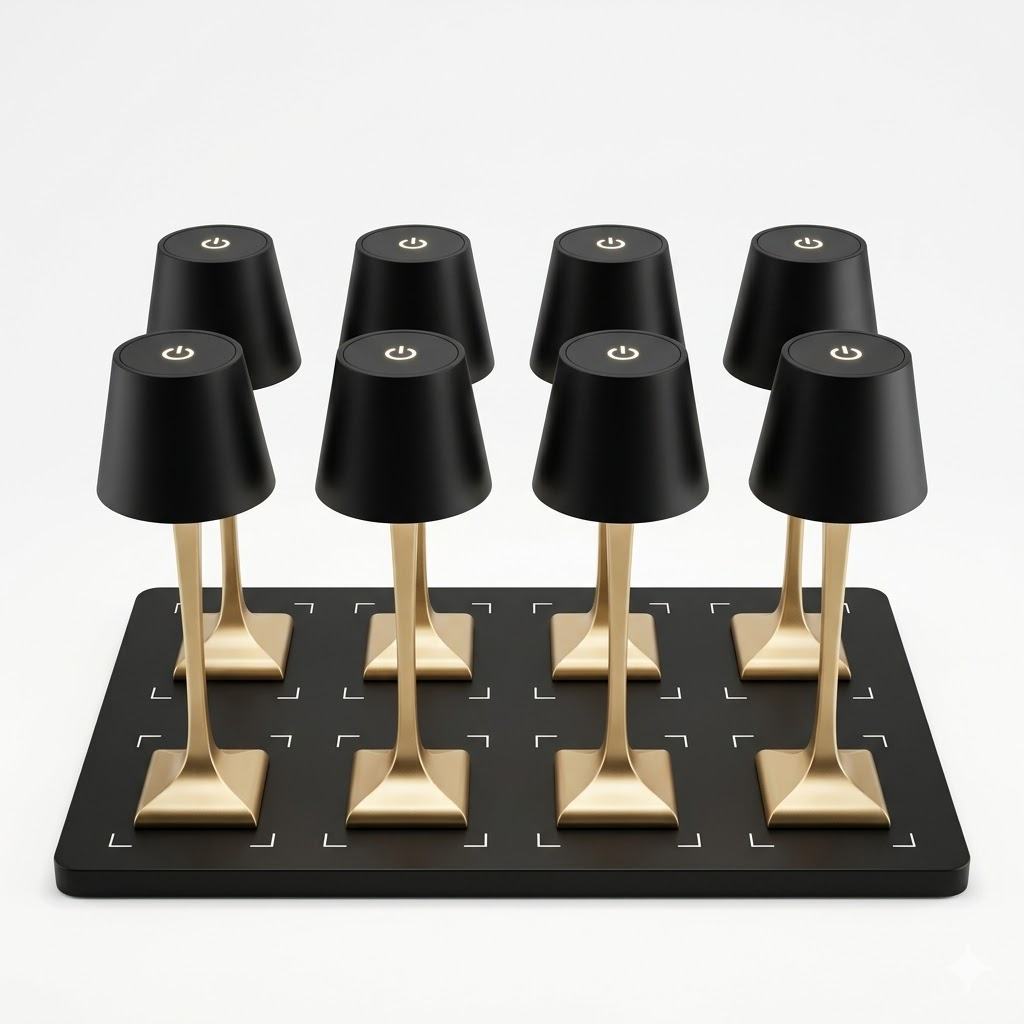 8 lámparas + 1 estación de carga