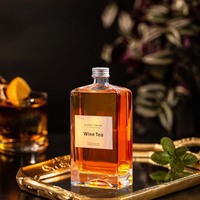 Bouteille en verre carrée transparente pour vin, whisky et Baijiu, avec bouchon en liège, vente en gros