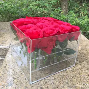 Yageli all'ingrosso personalizzato di lusso acrilico trasparente regolare 16 rosa scatola acrilica per bouquet di fiori