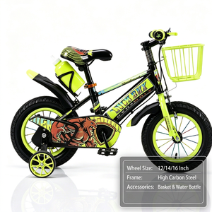 Vélo pour enfants sur le thème <span class=keywords><strong>du</strong></span> <span class=keywords><strong>lion</strong></span> féroce, 12 pouces, vert fluorescent, avec rayons colorés et panier avant pour garçons - Product Image 3