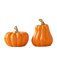 Ensemble de décorations d'intérieur en céramique en forme de citrouille, style luxueux discret, orange/blanc, avec des accents dorés brillants