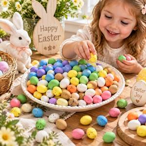 100 pièces, 10 couleurs, mini œufs d'oiseaux artificiels en mousse pastel mouchetés pour remplir les paniers de Pâques - Product Image 1