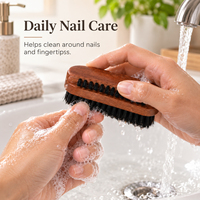 Brosse à ongles en nylon végétalien avec manche en bois noir africain, double face, pour le nettoyage des ongles et des mains, idéale pour la douche