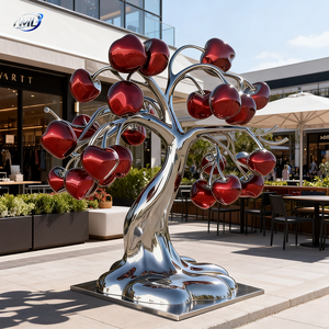 Silver-Plated Stainless Steel Cherry Tree Sculpture Polished Fruit Theme Home Decoration Irregular Shape - Product Image 4