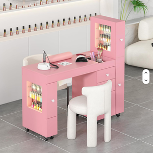 2026 Sober Modern White Wooden Manicure Table and <b>Chair</b> Set Luxury <b>pink</b> Single Seater Beauty Salon Nail Table <b>Desk</b> for Sale - Product Image 2