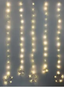 Cortina de luces LED de Navidad, cortina de 5 cuerdas con 5 estrellas, 85L, Blanco cálido, en miniatura