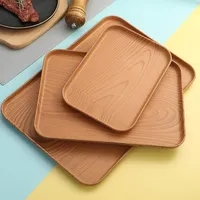 Plateau rectangulaire imitation bois léger pour service de table, plateaux en plastique pour servir des aliments, des apéritifs, pour les fêtes