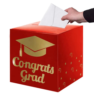 Caja de Regalo Portátil para Fiesta de Graduación al por Mayor, Caja de Cartón <span class=keywords><strong>Roja</strong></span> Personalizada con la Leyenda 'Felicidades Graduado' para Celebración de Cena y Colección de Tarjetas - Product Image 2