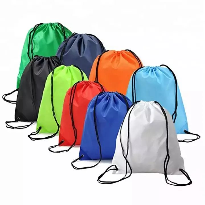 Manufacturer Custom Printed Small Waterproof Sport Storage Gym Traveling Backpack Folded Nylon Polyester Drawstring Bag